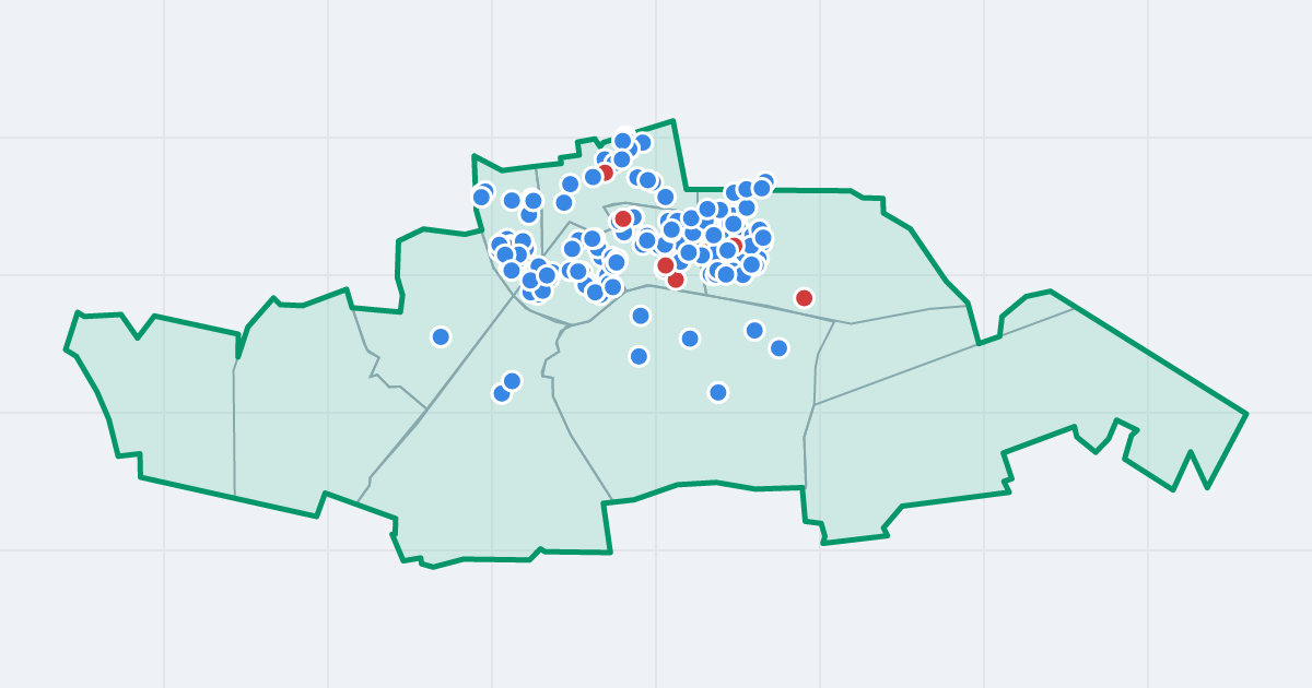 Mapa dzielnicy Łódź-Górna: granica, osiedla i flipy
