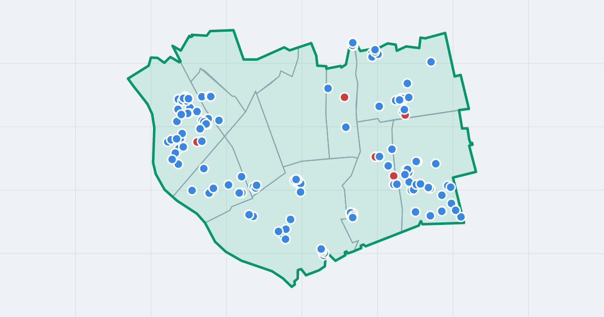 Mapa dzielnicy Białołęka: granica, osiedla i flipy