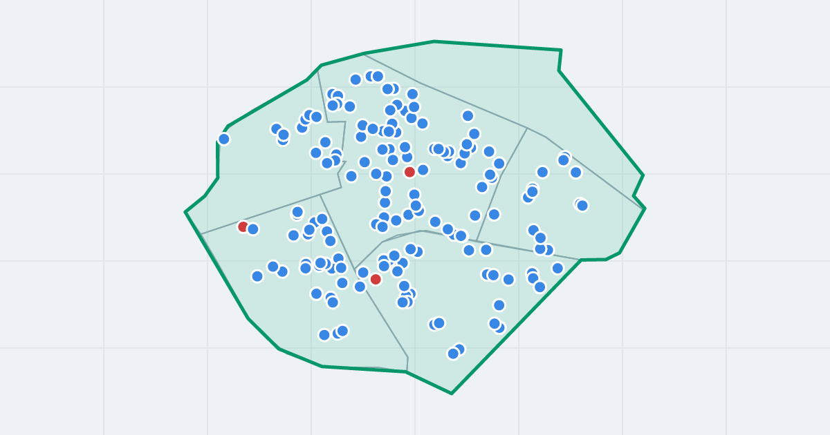 Mapa dzielnicy Praga-Południe: granica, osiedla i flipy